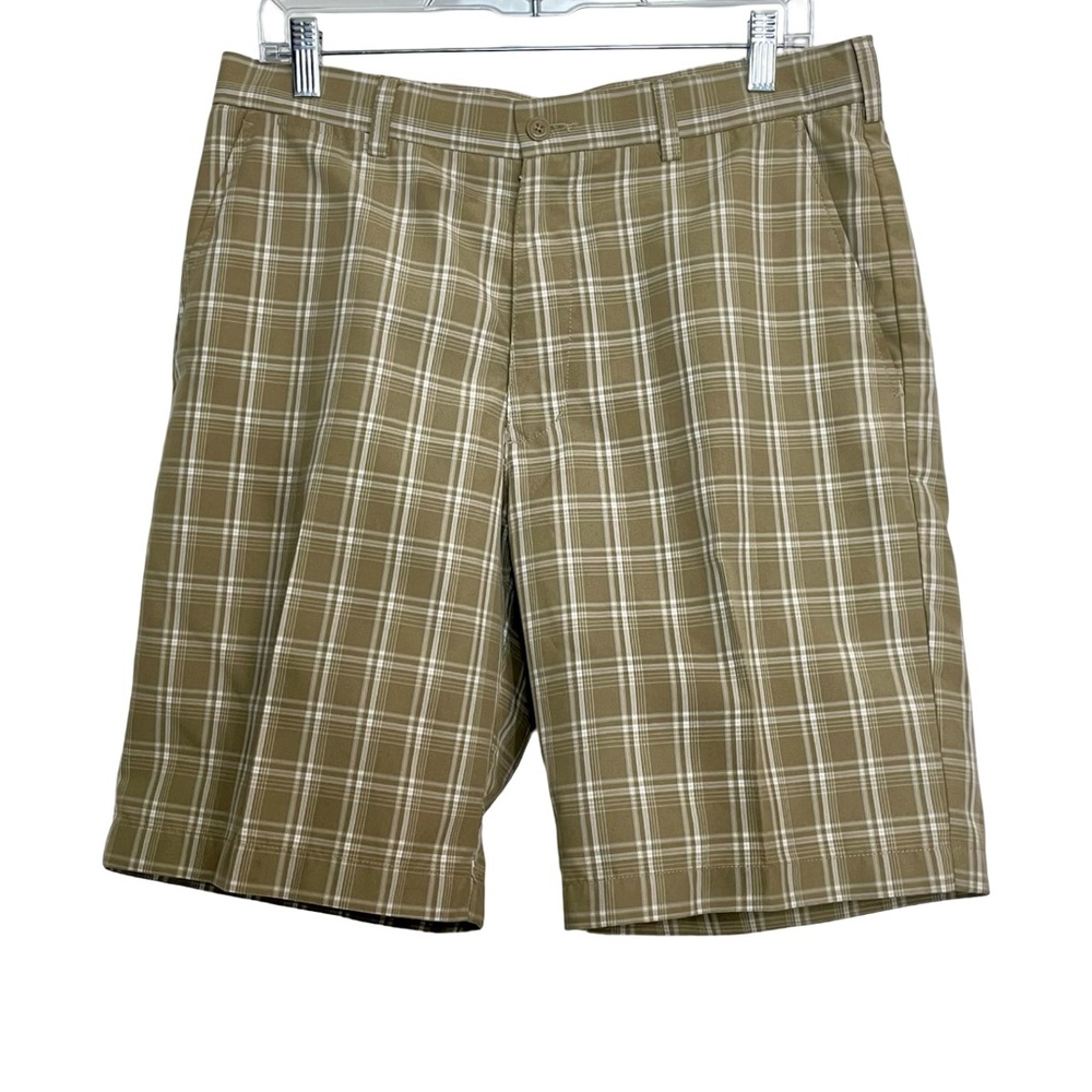 PGA Tour Men’s Plaid Golf Shorts Size 32 Tan Khaki Performance Casual